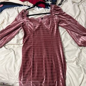 SHEIN Pink Long Sleeve Velvet Dress